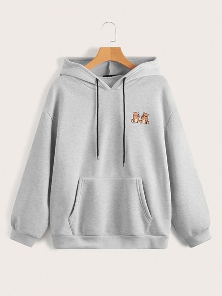 

bear print kangaroo pocket drawstring hoodie 77of#, White;black