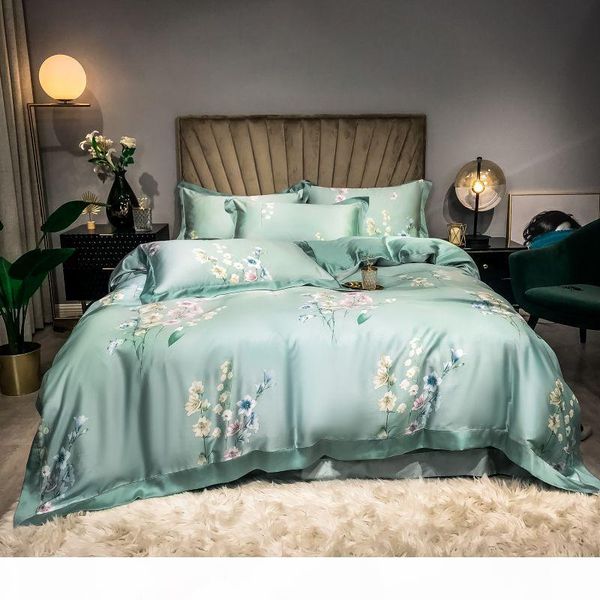 

светло-зеленый, розовый цветочные blossom пододеяльник набор ultra soft tencel летняя постельных принадлежностей плоский лист 4шт наволочки