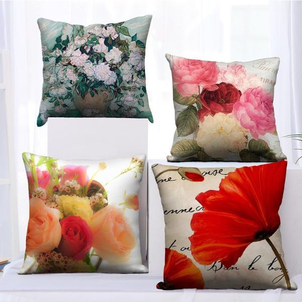 

cushion/decorative pillow fuwatacchi colorful floral painted cushion covers pink rose cover decorative for sofa home decor paris pillowcases