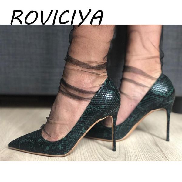 

green high heel shoes snake print women shoes pumps party wedding plus size 12 cm yg024 roviciya, Black