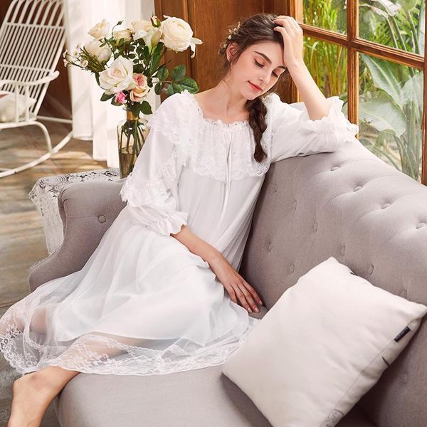 

loose nightgown women long nightdress cotton autumn sleepwear ladies princess style sleepdress nightwear vintage home dress1, Black;red