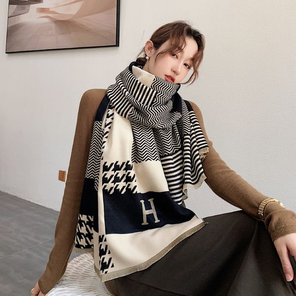 

scarves women korean version versatile thousand bird check bib autumn and winter thickened long warm imitation cashmere shawl fashion, Blue;gray