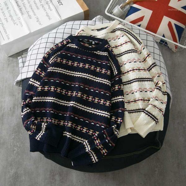 

japanese style retro couple striped men sweaters autumn hick bf retro student set head trend knit striped male sweater 1, White;black