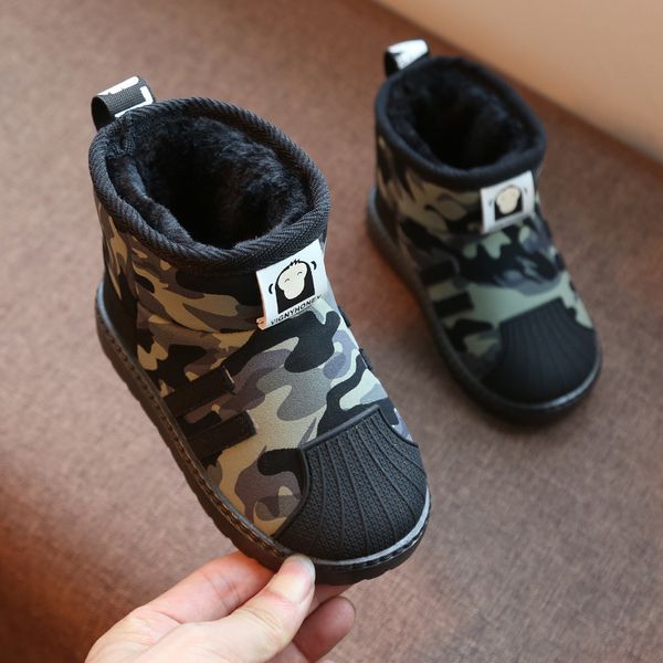 

kushyshoo snow boots 2020 winter boys velvet non-slip waterproof girls camouflage soft bottom children's shoes, Black;red