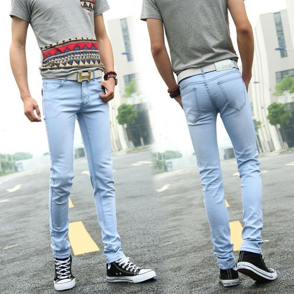 

jeans men stretch fashion men denim pants korean version mid waist straight leg thin jeans homme extensible cotton male1, Blue