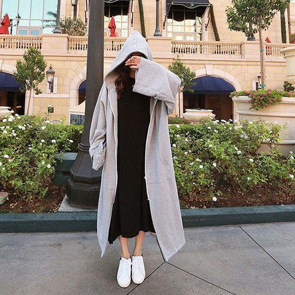 

casual zipper hooded for women 2020 fashion new cotton sweatwear tide long overknee large size all-match u4781, Black