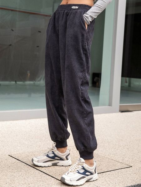 

dazy patch detail slant pocket corduroy pants m20k#, Black;white