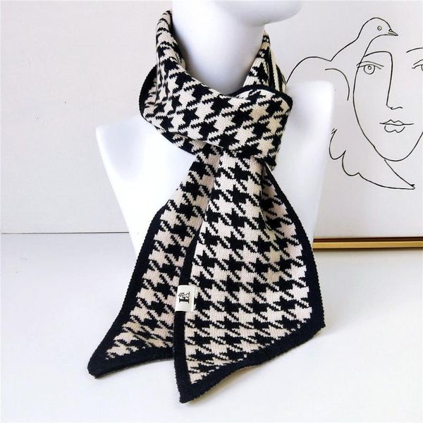 

scarves female angled sharp houndstooth warm long narrow small skinny neckerchief knitted winter scarf woman, Blue;gray