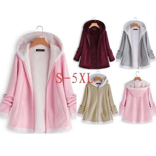 

new fashion solid long sleeve sweater warm jacket fall and winter plush zipper front pocket women's street wear oversized parka, Black;brown