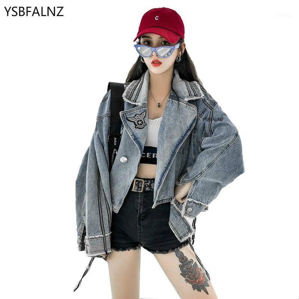 

denim jackets female 2020 spring autumn korean new loose wild korean short retro fur bat sleeve handsome long sleeve print coats1, Black;brown