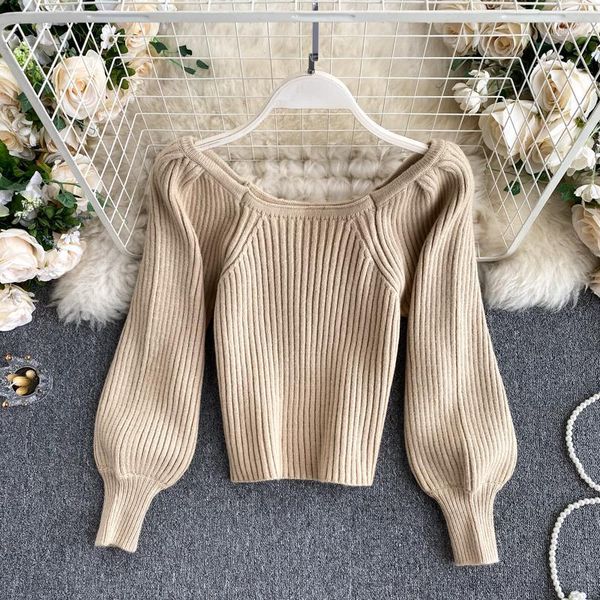 

autumn winter 2020 new sweet junior sweater female square neck long sleeve cute solid color knit p7371, White;black