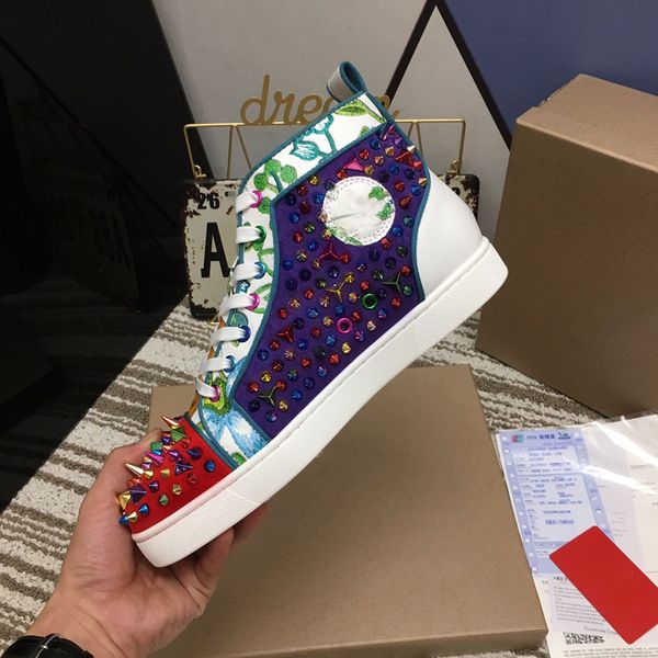 

mens platform shoes womens graffiti sparkling diamond rhinestone spikes high mid black red designer sneakers leather casual shoes