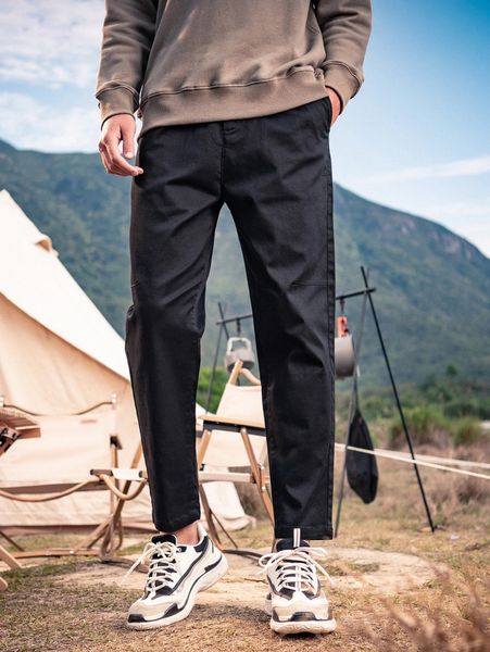 

men solid slant pocket pants m3ha#, Black