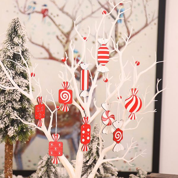 

decoration creative wooden painted christmas candy hanging pendant xmas tree ornaments new year navidad decor for home