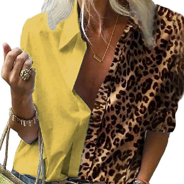 

women blouse stylish autumn leopard print turn-down collar long sleeve shirt fashion streetwear, White