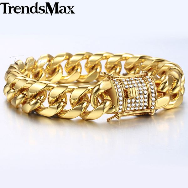

14mm men's bracelet iced out cz gold miami curb cuban link chain bracelets fashion hip hop male jewelry dropshipping kgb451 200928, Black