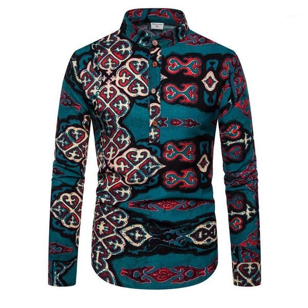 

social shirt men's clothing linen slim fit mens dress shirts unique button design long sleeves blouse man1, White;black