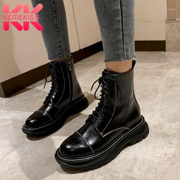 

boots kemekiss women ankle genuine leather thick bottom short fashion cool winter shoes woman footwear size 33-401, Black