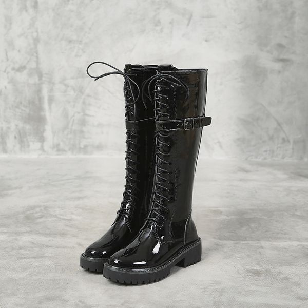 

2020 new brand winter boots women knee high thigh high boots over the knee flat platform booties, Black