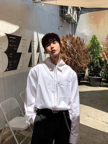 

2021 new men's clothing hair stylist gd fashion show street personality loose hooded shirt plus size costumes, White;black