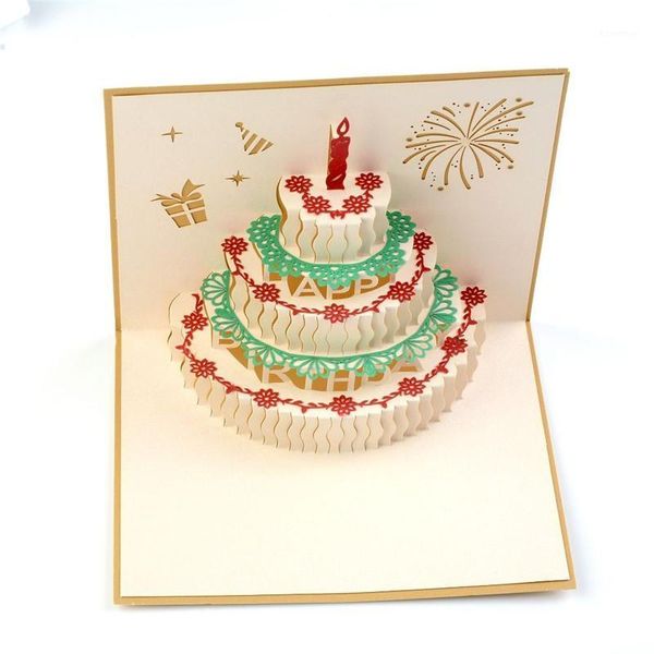

1pcs 3d up card happy birthday cake candles style paper material christmas greeting gift postcard beautiful and funny1