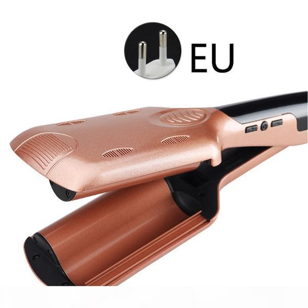 

ceramic wet dry curling irons straightener wand three tube wave heat resistant lcd screen practical multi-switching hair roller, Black