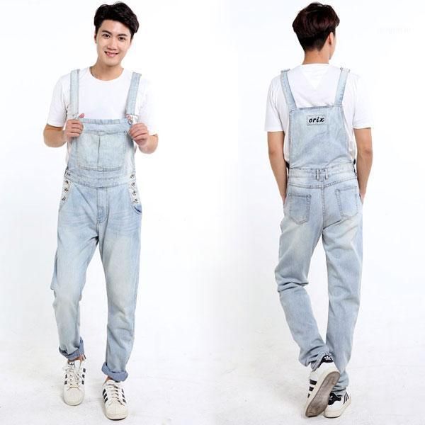 

s-5xl 2020 new men'staper denim bib pants male trend of the loose plus size jumpsuit trousers thin singer costumes1, Blue