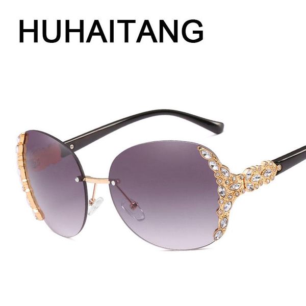 

huhaitang diamond sun glasses womens oversized rimless sunglass women designer outdoor lady sunglasses, White;black