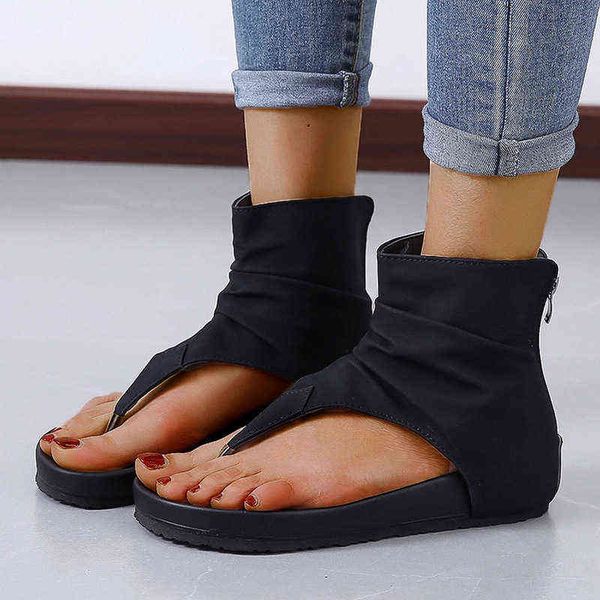 

2022 new summer sandals clip foot leisure thick bottom comfortable flat bottom light fashion back zippe, Black
