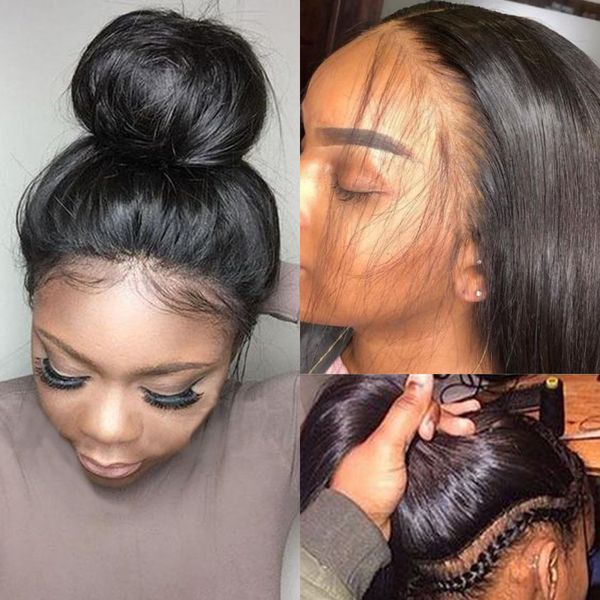 

360 lace frontal wig body wave lace frontal human hair wigs brazilian 360 lace wig pre plucked with baby hair remy, Black;brown