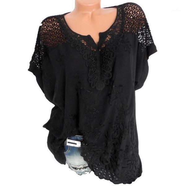 

large size lace women blouses 2020 summer cotton women blouses v-neck bat sleeve embroidery shirt 5xl1, White