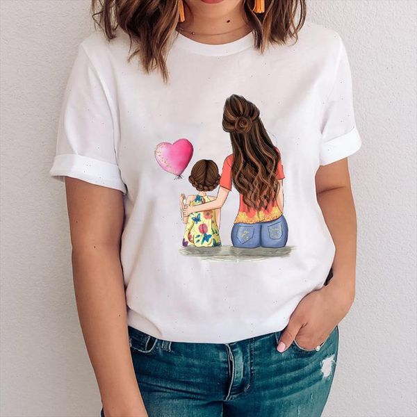 

women graphic cartoon sweet mom mama mother girl daughter cute clothes lady clothing tees print female tshirt t shirt, White