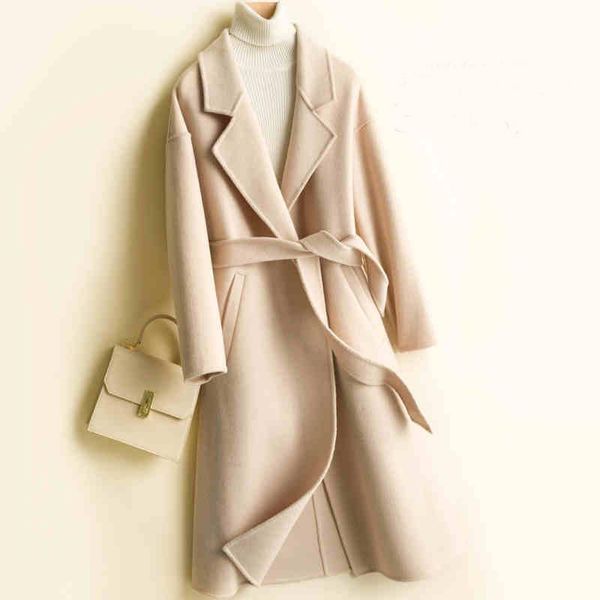 

long wool korean coat women 2021 new autumn winter casual fashion streetwear solid color outerwear female coats casaco feminino, Black