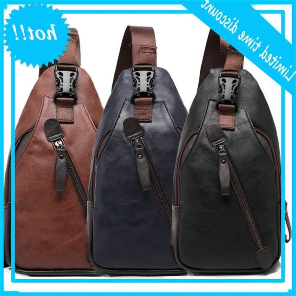 

new korean pu leather men's chest fashion trend single shoulder messenger hanging bag riding backpack