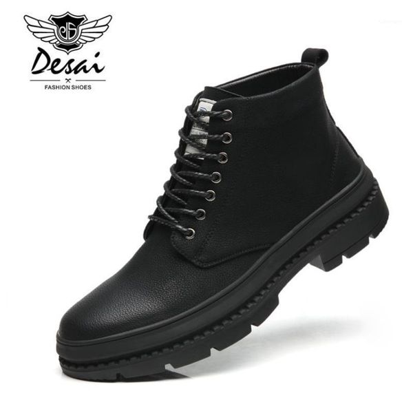 

2020 autumn winter new men's leather boots british style tooling boots retro fashion shoes men's high black size 38-441
