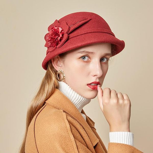 

berets hat woman autumn winter korean fashion woolen beret british retro flower curled basin, Blue;gray