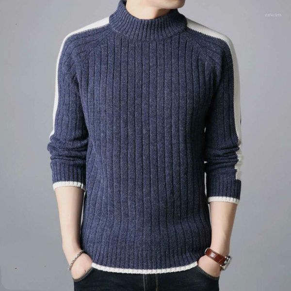 

autumn and winter sweater men's t-shirt half high collar thickened round neck middle-aged and young men's loose wool sweater1, White;black