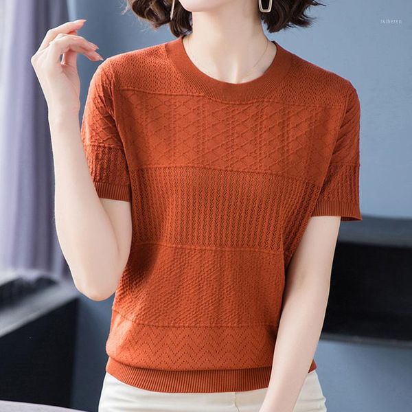 

new summer argyle thin knitted sweater women 2020 short sleeve hollow out womens pullovers korean style woman clothes pull femme1, White;black