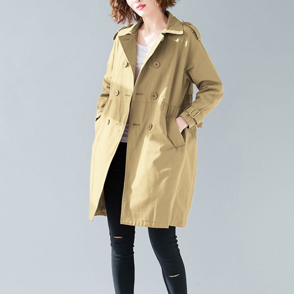 

spring trench coat for women's casual 2019 autumn new korean loose large size female windbreaker medium-length outerwear r264, Tan;black