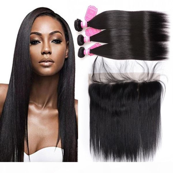 

human hair weave mongolian unprocessed lace frontal closure hair weft bundles with ear to ear frontal mongolian hair extensions, Black;brown