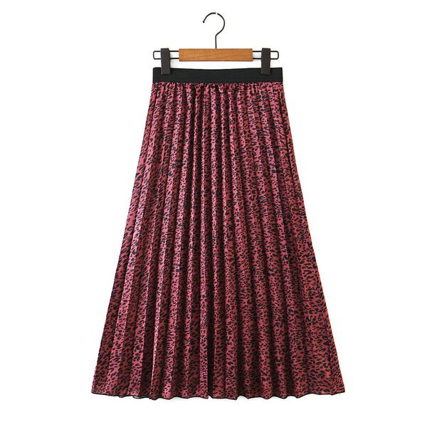 

2021 new fall xl 3318 europe and the united states women's wear red leopard grain pleated skirts qnon, Black