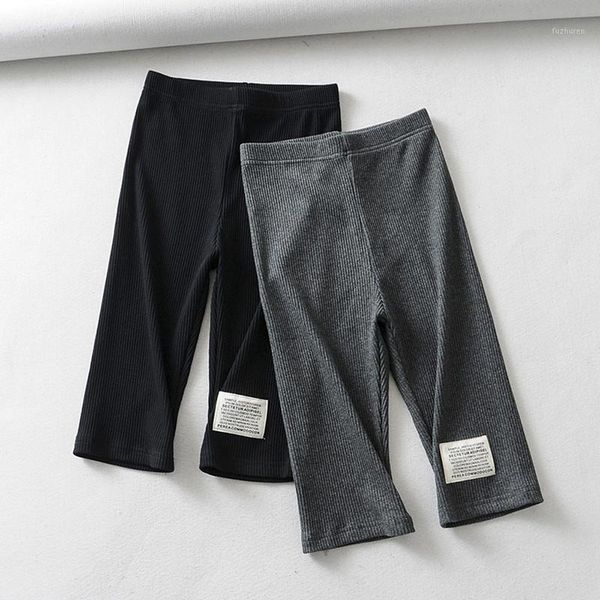 

solid ribbed cotton knee-length leggings women high waist knitted elastic fitness workout leggings pants1, Black