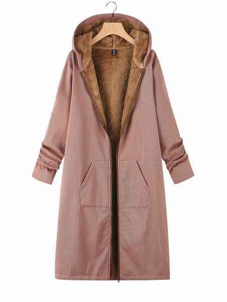 

plus solid kangaroo pocket zip up thermal lined coat y7hj#, Black