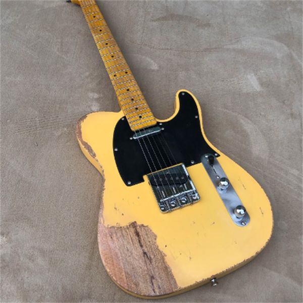 

selling in china handmade old cultural relic electric guitar,white negative paint,maple neck,hand carved guitars guitarra