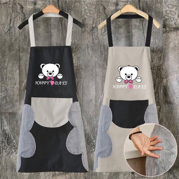 

hand towel apron waterproof stain home kitchen cooking waist korean creative cute bear hanging neck towel apron oversleeve1