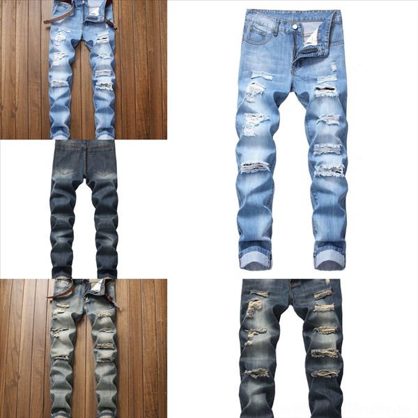 

2assf men jeans pants fashion hole male jeans slim casual pants full street pencil length pant for mantrousers, Black
