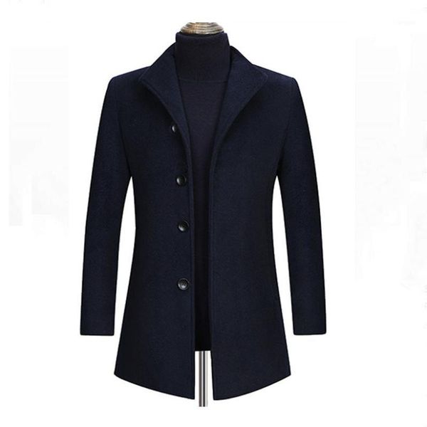 

men's woolen woolen windbreaker men's coat in simple fashion1, Black