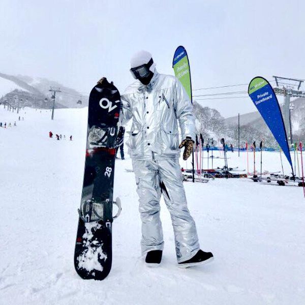 

skiing jackets silver ski suit men women snowsuit winter outdoor sportswear clothing waterproof warm thick snowboard jacket pant set