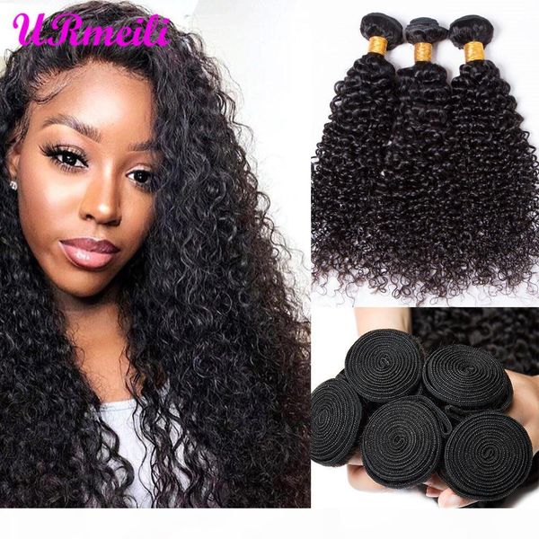 

для afro kinky curly девы волос 8-32inch африканского 3 4 шт естественного цвета бразильского волоса плетение связки завитого remy человечес, Black