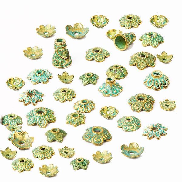 

150pcs mixed antique green gold end bead caps carved flower beads for jewelry making women necklace bracelet diy acc jllqqe